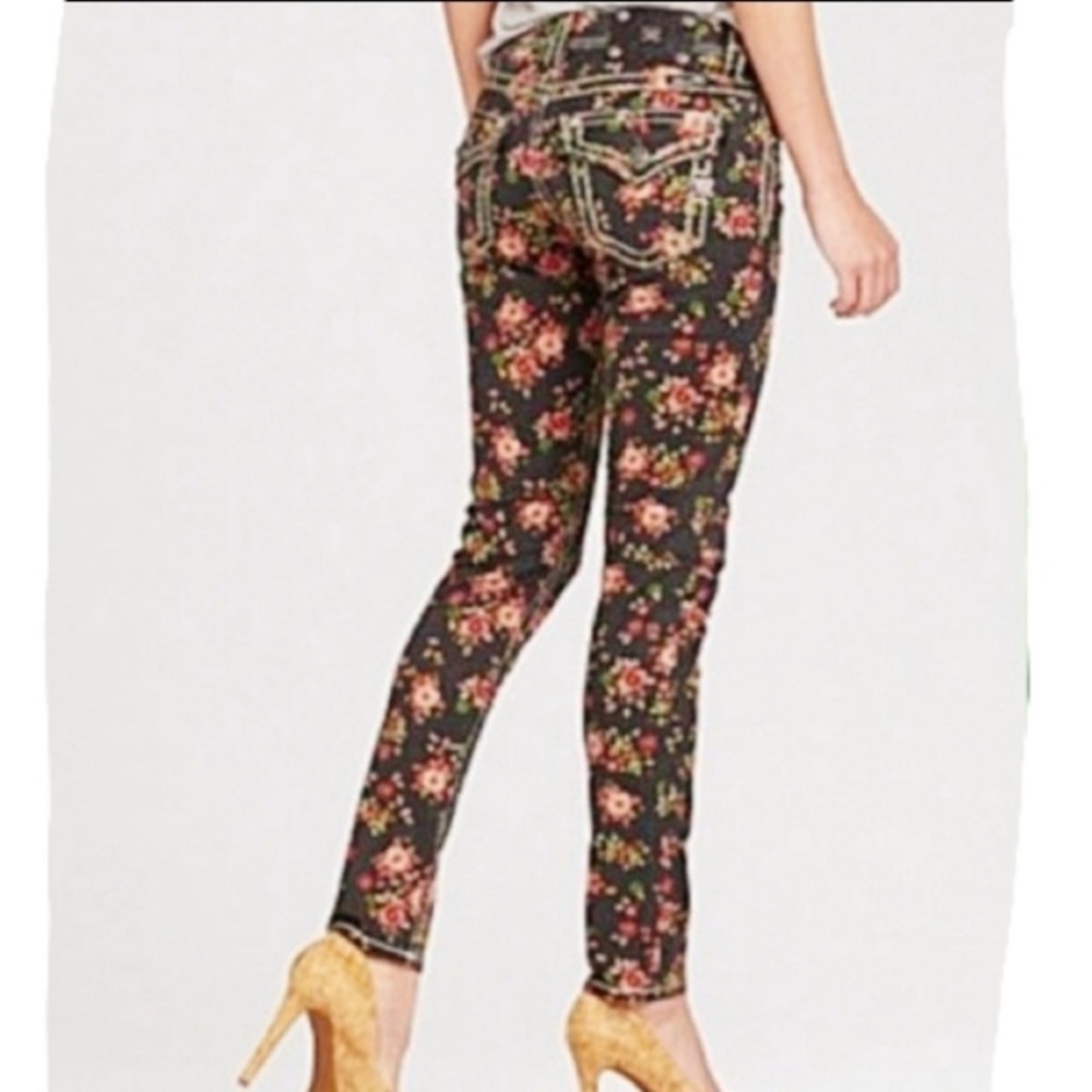 Miss Me Black Floral Skinny Jeans with Colorful Blooms